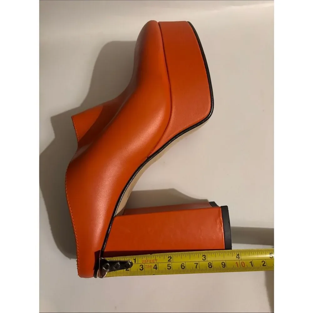 Alohas Clock Out Leather Pomelo Orange Mules Heeled Sandals Size 36/6